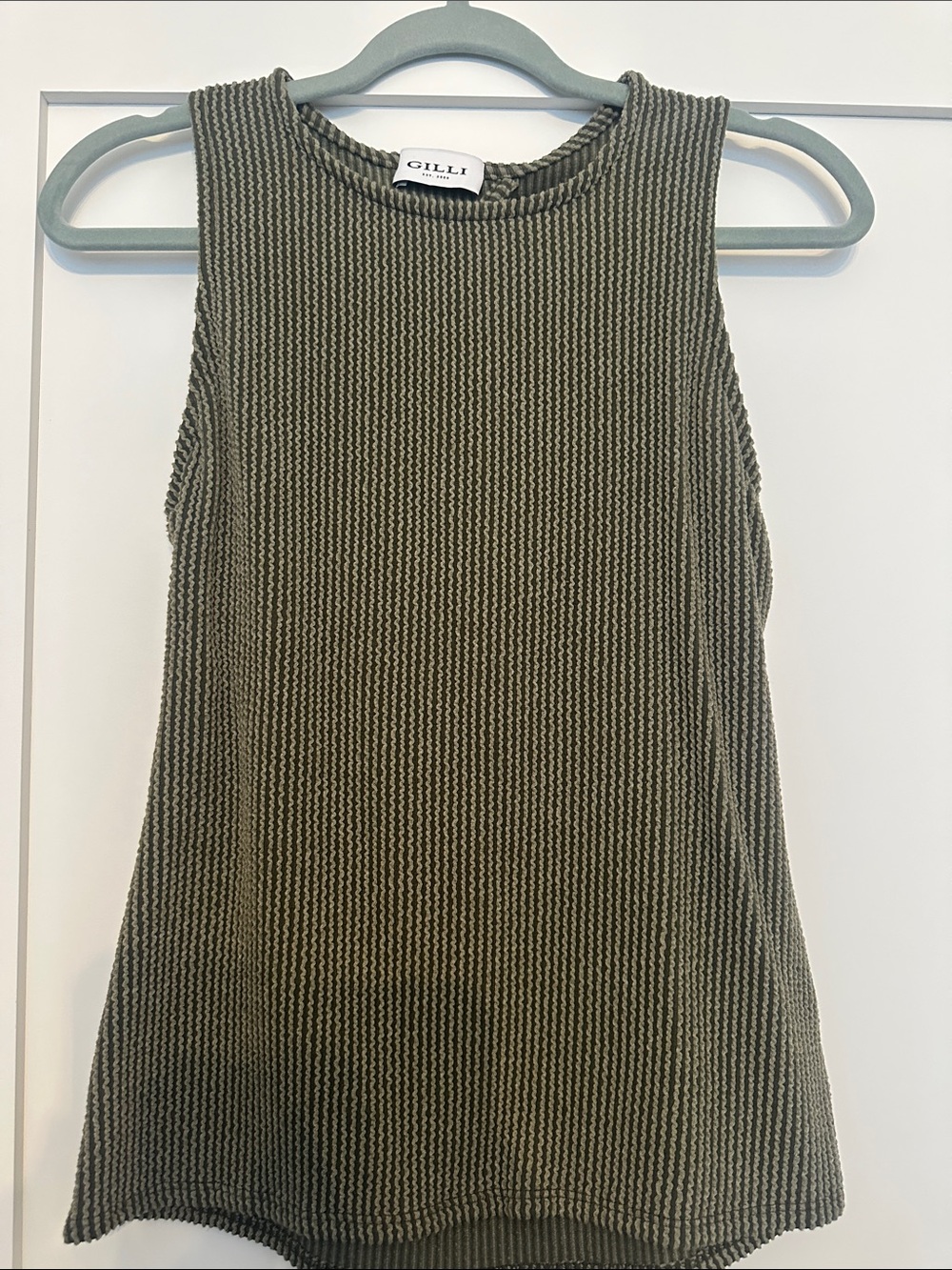 Gilli Olive Green Ribbed Knit Sleeveless Tank